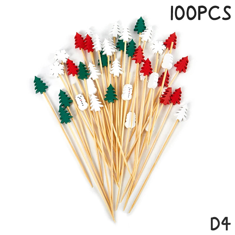 50/100Pcs Disposable Bamboo Skewers Food Cocktail Picks Buffet Fruit Cupcake Fork Sticks Party Table Decoration Supplies