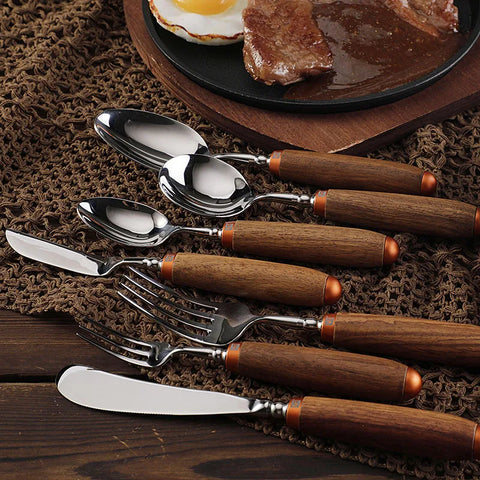 304 Stainless Steel Cutlery with Rosewood Handles Steak Knives Forks Spoons Flatware for Home Hotel Dinnerware Western Dining