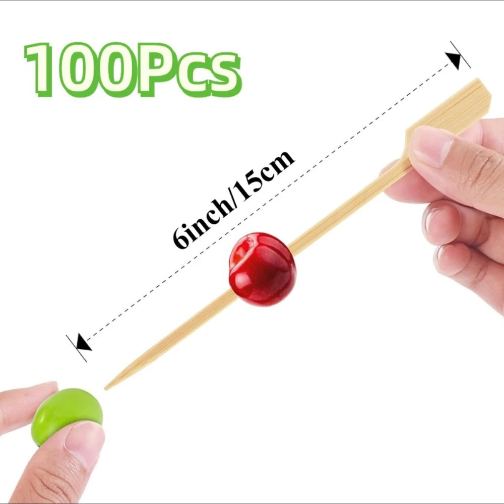 Cocktail Picks Bamboo Skewers For Appetizers, Fancy Flat Toothpicks For Appetizers, Bamboo Sticks For Party Fruit Accessories