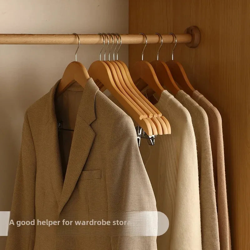 Home Use Wooden Clothes Hanger Anti-Slip Seamless Design With Clip Hotel Quality Integrated Suit Hanger Wardrobe Organizer
