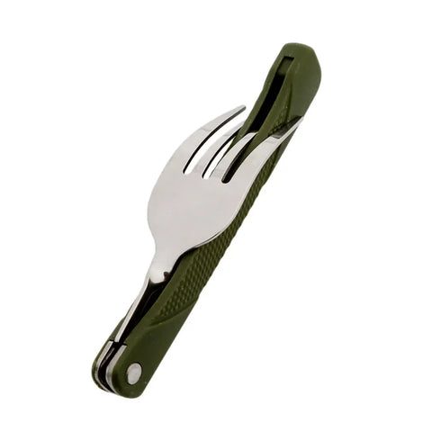 Stainless Steel Portable Folding Cutlery Set Fork Knife With  Green Pouch Survival Camping Bag Outdoor Cutlery Container