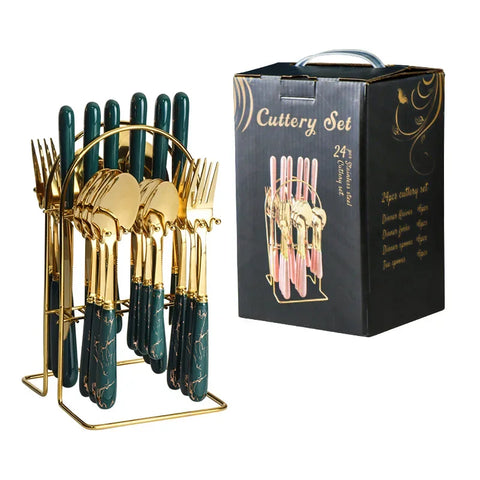 Stainless Steel Western Food Knife, Fork, Spoon, Gift Box, Hanger Set, Ceramic Tableware, New, 24 Pcs