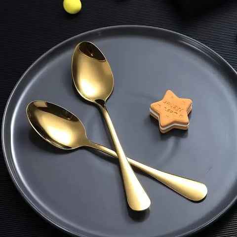 6 Stainless Steel Golden Teaspoons, Coffee Spoons, Machine Washable, Suitable for Restaurant Cafe Happy Eid