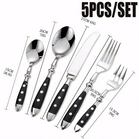 Hotel Stainless Steel Table Knife Fork Spoon Sets Teaspoon Teafork Steak Knife Cutlery Restaurant Serviing Set Black Wood Handle