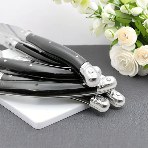 9'' Laguiole Steak Knives Set Serrated Triple Rivet Ergonomic Handle Stainless Steel Black Steel Dinner Table Knife 1/4/6/8 Pcs