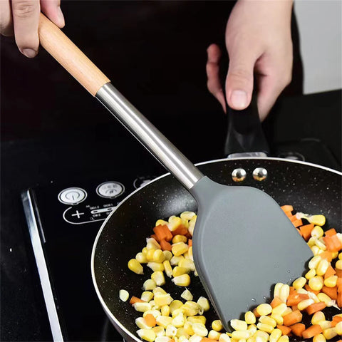 Food Grade Salad Mixing Scraper Wooden Handle Kitchenware Duck Tongue Shovel Kitchen Utensils Silicone Frying Shovel Non Stick