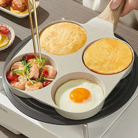 Multi Functional 4 Hole Frying Pan Non Stick Breakfast Burger Egg Pancake Maker Medical Stone Four Hole Omelet Pan