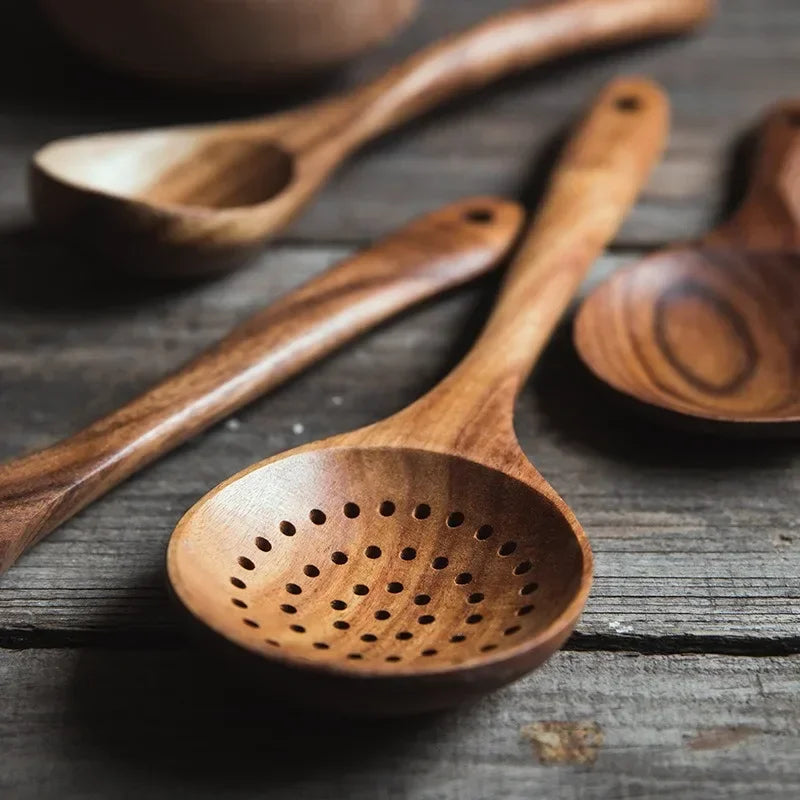 1-7 pieces/set teak tableware spoon Colander spoon Special nano soup skimming Cooking spoon Wooden kitchen accessory kit