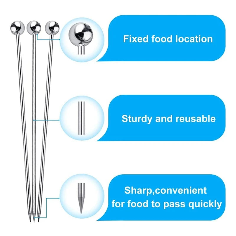 ABSF 15Pcs Cocktail Picks, 4 Inch Reusable Stainless Steel Martini Picks Cocktail Toothpicks For Olives Appetizers Sandwich