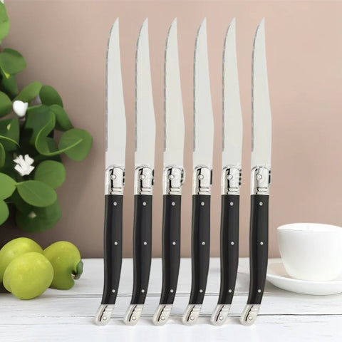 9'' Laguiole Steak Knives Set Serrated Triple Rivet Ergonomic Handle Stainless Steel Black Steel Dinner Table Knife 1/4/6/8 Pcs