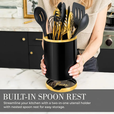 Styled Settings Black and Gold Cooking Utensils Set -13 PC Black and Gold Kitchen Utensils Set Includes Black Ceramic Utensil