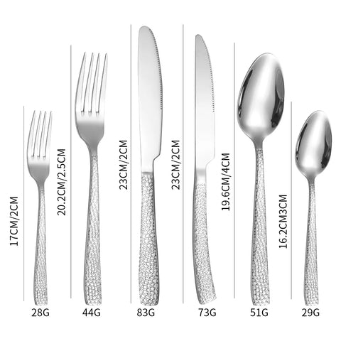 Stainless Steel Tableware Set, Square Handle, Serpentine, Knife, Fork, Spoon, Noble, Luxurious Food Set, 6Pcs