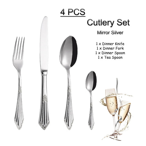 4/8/12/16/20/24/28 PCS Luxury Gold Plated Flatware Set Dishwasher Safe Cutlery Antique Silverware With Hollow Handle Table Knife