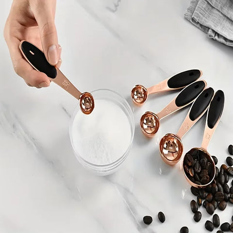 KUUJOJO Baking tools rose gold stainless steel measuring spoon set of five DIY cake measuring spoon set