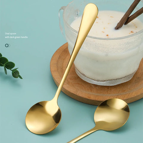 Golden Kids Spoon Soup Ladle Dessert Coffee Spoon Stainless Steel Round Head Teaspoons Kitchen Tableware Home Utensils