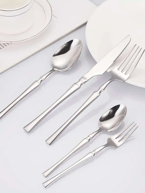 30/40/60pcs Silver Flatware Set Stainless Steel Tableware Knife Fork Coffee Spoon Dinnerware Dishwasher Safe Dinner Cutlery