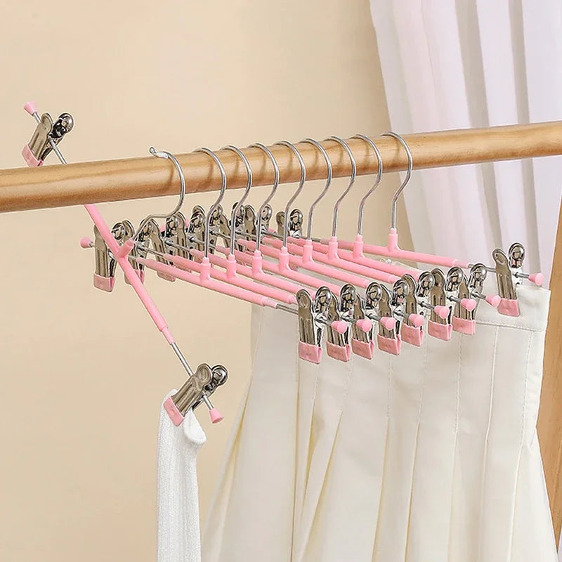 10pcs Clothes Rack with Adjustable Clip Anti-Slip Metal Windproof Clothes Hanger Pants Jacket Skirt Clip Closet Organizer