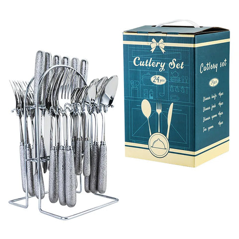 24 Sets Stainless Steel Tableware Vacuum Titanium Plating Simple Knives Forks Spoons Tea Spoons  Dinnerware Set Cutlery Set