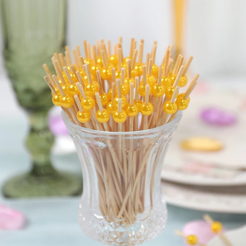 50Pcs Disposable Bamboo Food Fruit Toothpick Cute Bear Flamingo Buffet Cake Dessert Fork Stick for Wedding Birthday Party Decor