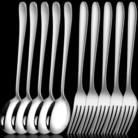 Long Handle Stainless Steel Spoon Ice cream milk Coffee Soup Spoons dessert Fork scoops Tableware Sets Kitchen Cutlery Utensils