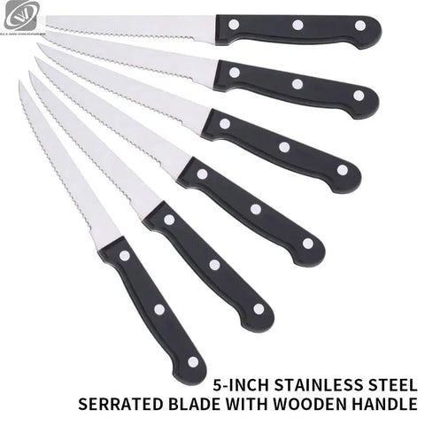 4/6/8/12 Pcs Steak Knives Set Sharp Blade Black PP Handle Outdoor BBQ Picnic Meat Cutter Multi-function Fish Cutting Knife