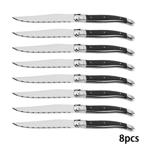 9'' Laguiole Steak Knives Set Serrated Triple Rivet Ergonomic Handle Stainless Steel Black Steel Dinner Table Knife 1/4/6/8 Pcs