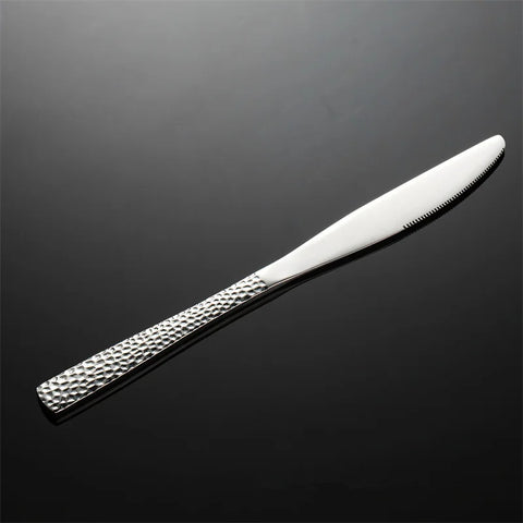 Hammered Pattern 430 Stainless Steel Cutlery Set Spoon Knife Fork Square Handle Dinnerware Luxury Retro Tableware Offers