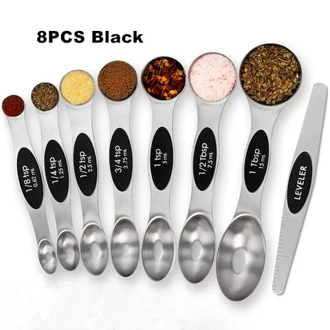 8 Pieces Magnetic Measuring Spoons Set Dual Sided Stainless Steel Kitchen Scale Tool Baking Stackable Measure Teaspoon