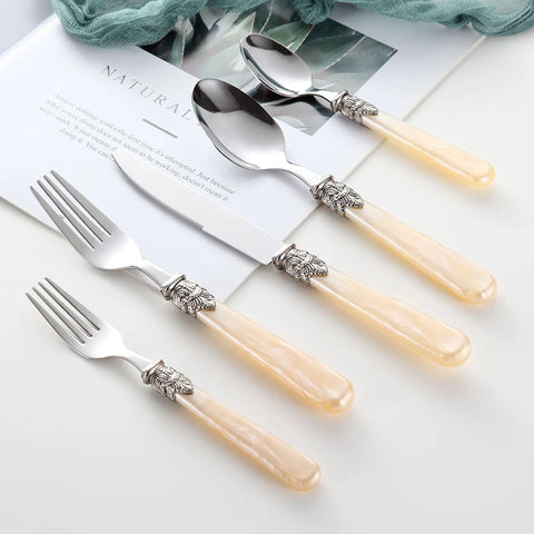 Stainless Steel Flatware Set, Knife, Fork, Spoon, Marble Plastic Handle, Household Light, Luxury Dessert Scoop, Steak Sword