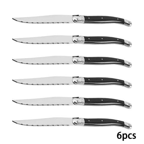 9'' Laguiole Steak Knives Set Serrated Triple Rivet Ergonomic Handle Stainless Steel Black Steel Dinner Table Knife 1/4/6/8 Pcs