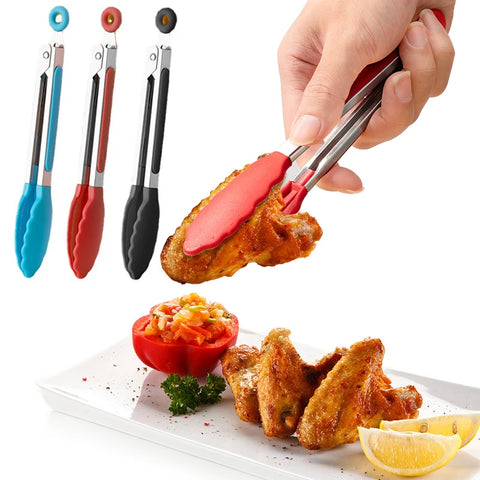 1pc Silicone Food Tongs Stainless Steel Kitchen Tongs Silicone Non-slip Cooking Clip Clamp BBQ Salad Tools Grill Kitchen Tools