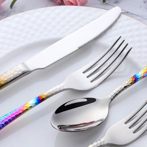 5Pcs Stainless Steel Dinnerware Set Western Flatware Dinner Knife Fork Spoon Cutlery Set Steak Tableware Restaurant Food Server