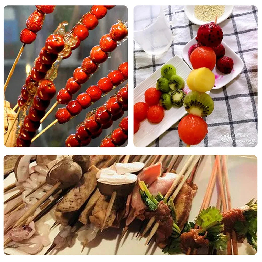 90Pcs Bamboo Stick Food Grade Disposable Bamboo Skewer Sticks Natural Wood Long Stick for Home Kitchen Barbecue Fruit BBQ Fried