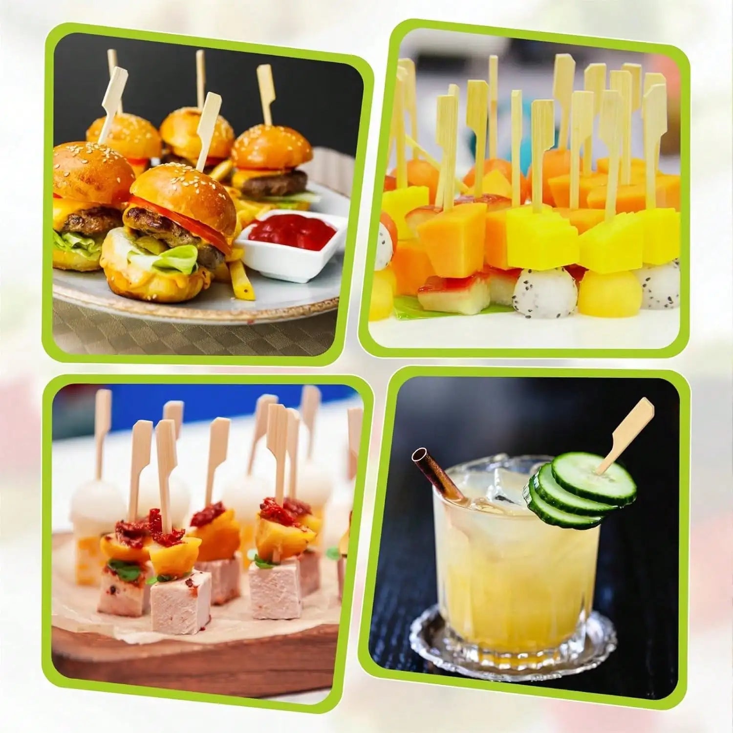 Cocktail Picks Bamboo Skewers For Appetizers, Paddle Wooden Skewers Fancy Flat Toothpicks Bamboo Sticks For Party Sandwich Fruit
