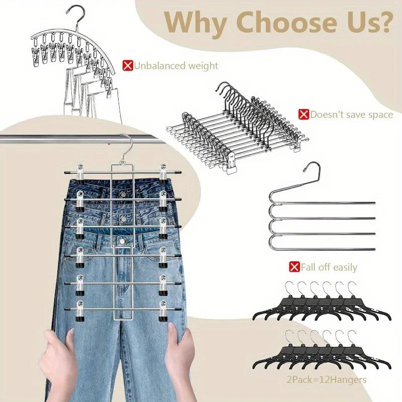 Pants hanger, space saving hanging hat rack -6-story skirt hanger with 360 ° rotating hook, with clip