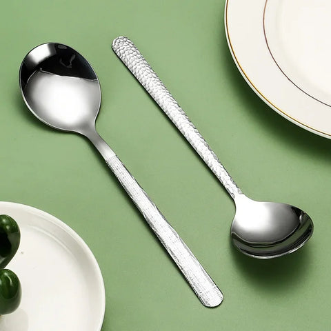 Stainless Steel Hammer Pattern Spoon High Aesthetic Value Dinnerware Home Use Soup Spoon Long Handle Dessert Wholesale