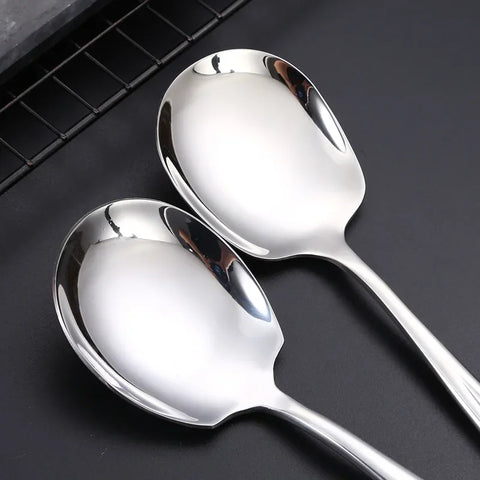 Large Stainless Steel Spoon Thicken Long Handle Soup Spoons Round Scoops for Hot Pot Colander Cooking Utensils Kitchen Tableware