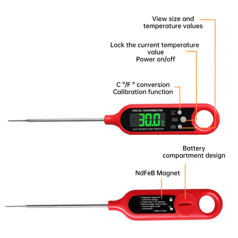 Digital Instant Read Meat Thermometer, 3S Fast Reading Food Thermometer With LCD Display, IP66 Waterproof for BBQ Grill