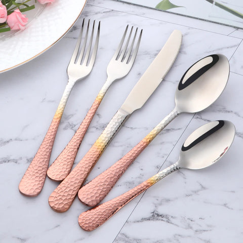 5Pcs Stainless Steel Dinnerware Set Western Flatware Dinner Knife Fork Spoon Cutlery Set Steak Tableware Restaurant Food Server