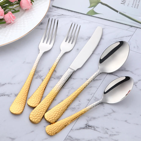 5Pcs Stainless Steel Dinnerware Set Western Flatware Dinner Knife Fork Spoon Cutlery Set Steak Tableware Restaurant Food Server