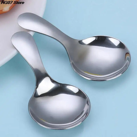 1PC Cute Stainless Steel Spoon Short Handle Gold Ice Cream Tea Coffee Spoon Kids Spoon Kitchen Condiment Spice Scoop