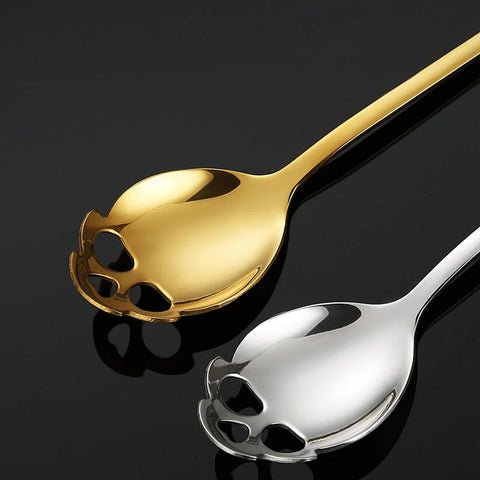 Stainless Steel Coffee Scoop Skull Shape Dessert Ice Cream Spoon Halloween Theme Party Dining-table Scoops Decorations Supplies