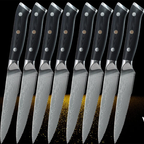 Damascus Stainless Steel Steak Knife Set Ultra-sharp Serrated Beef Knives Dinner Tablewares Steak Knives Cutlery Table Knife Set