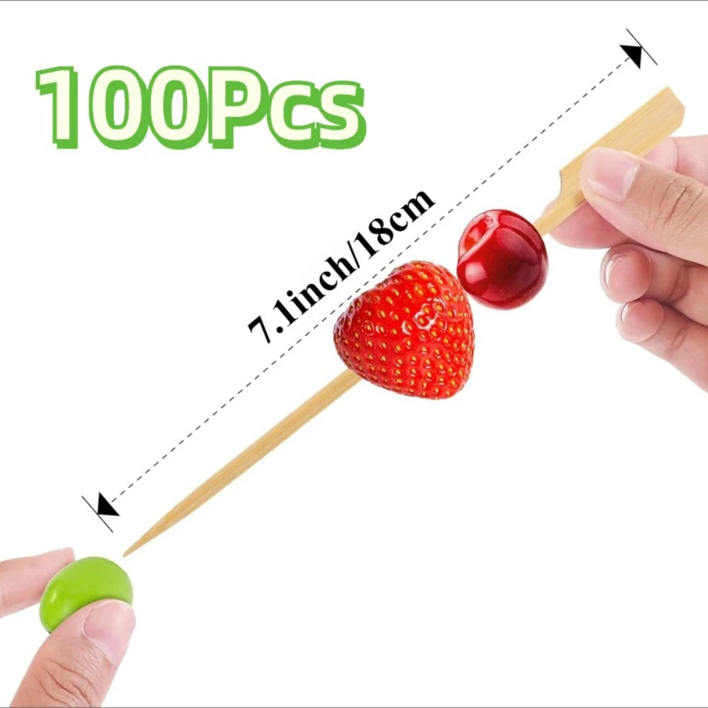 Cocktail Picks Bamboo Skewers For Appetizers, Fancy Flat Toothpicks For Appetizers, Bamboo Sticks For Party Fruit Accessories