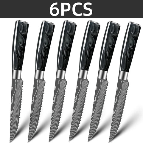 Serrated Steak Knives Ultra Sharp High Carbon Stainless Steel Knives with Ergonomic Handles Kitchen Knife Set