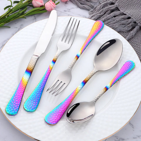 5Pcs Stainless Steel Dinnerware Set Western Flatware Dinner Knife Fork Spoon Cutlery Set Steak Tableware Restaurant Food Server