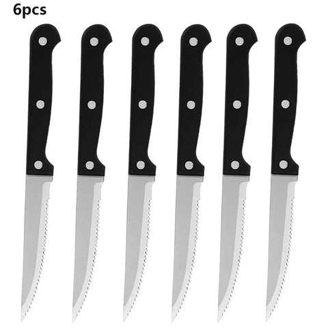 1-12pcs Steak Knife Set Stainless Steel Sharp Serrated Dinner Knives Household Western Steak Knife Plastic Handle Bread Knife