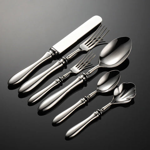 Heavy Gourd Handle Stainless Steel Cutlery Set Luxury Forged Knife Fork Spoon Shell Spoon Kits Dessert Full Dining Tableware