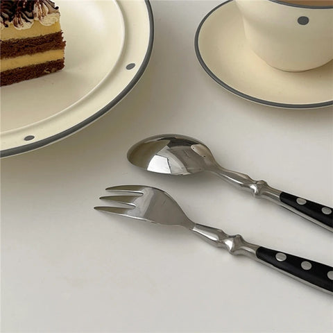 Hotel Stainless Steel Table Knife Fork Spoon Sets Teaspoon Teafork Steak Knife Cutlery Restaurant Serviing Set Black Wood Handle