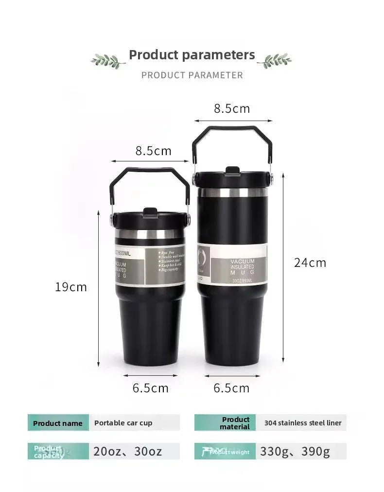 Large Capacity Stainless Steel Vacuum Insulated Thermos with Straw Portable High Aesthetic Value Handheld Car Cup Ice King